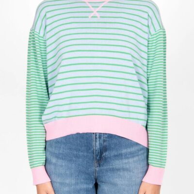 BRIDGE & LORD CURVED HEM STRIPED PULLOVER