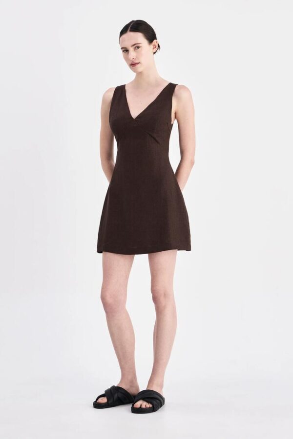 Nude Lucy Womens Blair Linen Mini Dress Linen Brown Size L