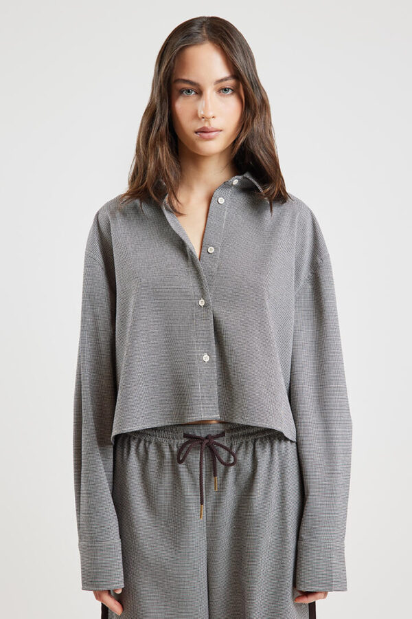 Ode Heath Cropped Shirt Mono Houndstooth