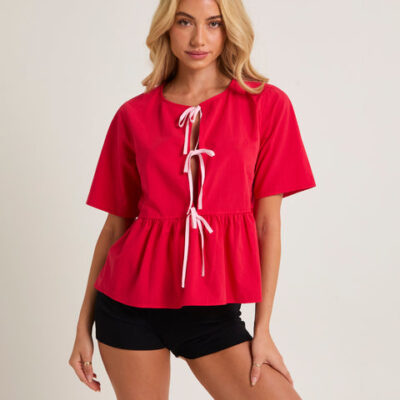 Subtitled Tie Front Blouse