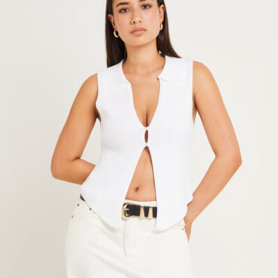 Subtitled Meryl Ribbed Collar Knit Top