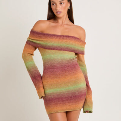 Alice In The Eve Orla Ombre Off Shoulder Knit Mini Dress