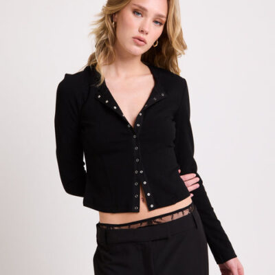 Neon Hart Rib Snap Front Long Sleeve Top