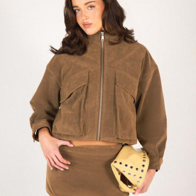 Alice In The Eve Suki Funnel Faux Suede Neck Jacket