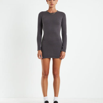 Subtitled Reign Open Back Mini Knit Dress Slate Grey