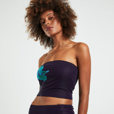 Motel Rocks Shae Strapless Top Placement Flower Navy