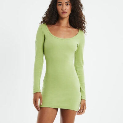 General Pants Co. Basics Open Neck Long Sleeve Dress Lime