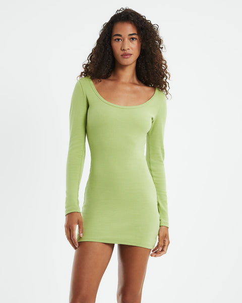 General Pants Co. Basics Open Neck Long Sleeve Dress Lime