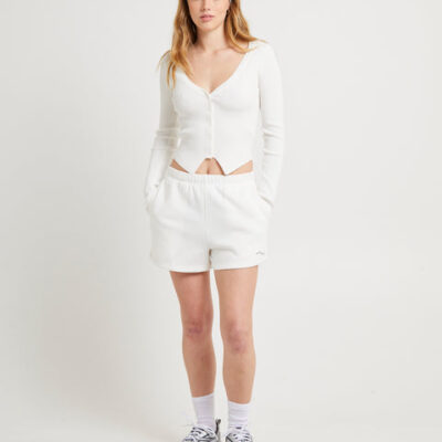 Subtitled Pull On Fleece Shorts White
