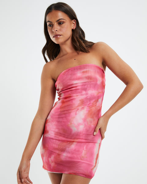 Motel Rocks Dema Bandeau Mini Dress Blurred Pink