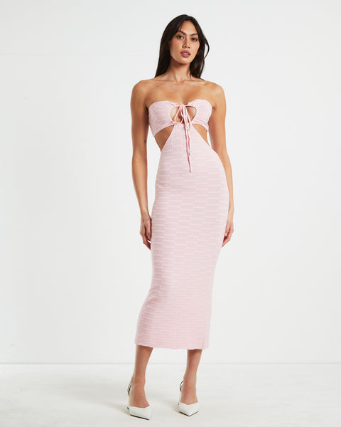 Alice In The Eve Alana Keyhole Knit Midi Dress in Pink