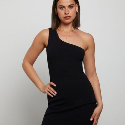 General Pants Co. Basics Luxe Knitted One Shoulder Mini Dress in Black