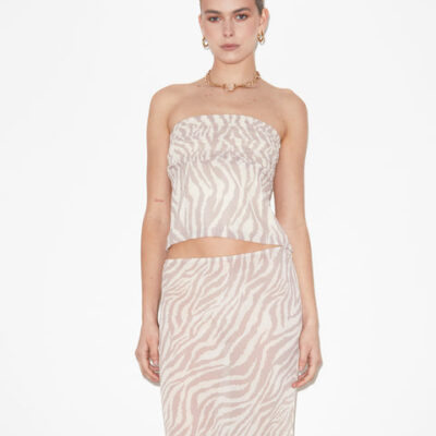 Studio Cassie Ruched Corset Top in Beige