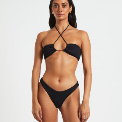 Subtitled Rib Cross Front Bikini Top in Black
