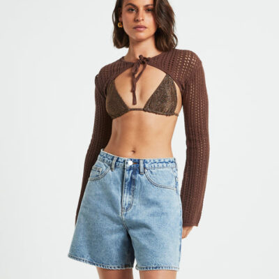 Insight Pennie Crochet Bolero in Chocolate Brown