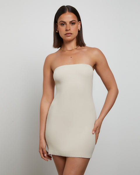 General Pants Co. Basics Luxe Knitted Bandeau Mini Dress in Stone