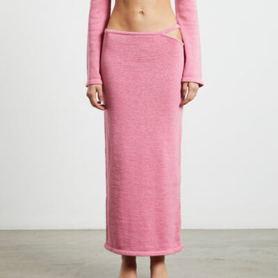 Subtitled Mika Knit Strap Midi Skirt in Strawberry Pink