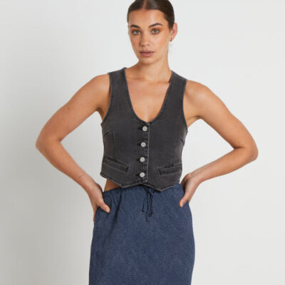 Rollas Dallas Denim Vest in Brad Black