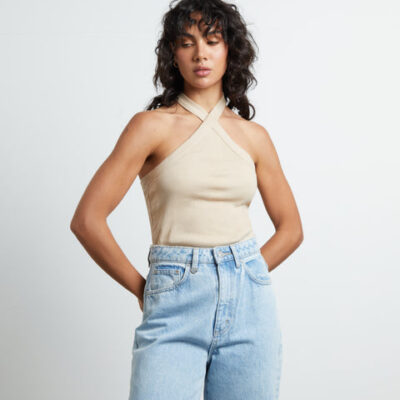 Neuw Frenchie Halter Top in Bleached Sand