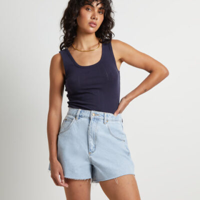 Rollas Pointelle Toni Tank Top in Navy