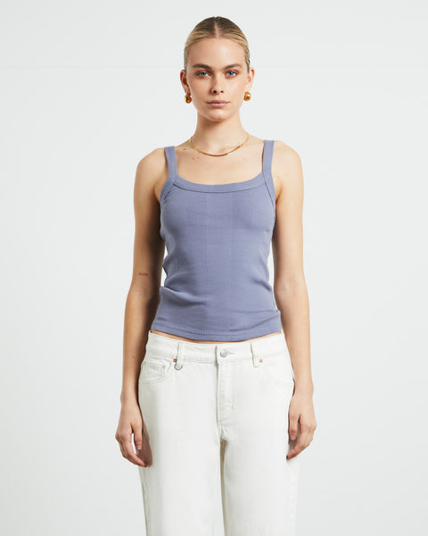 Neuw Frenchie Rib Singlet in Slate Grey