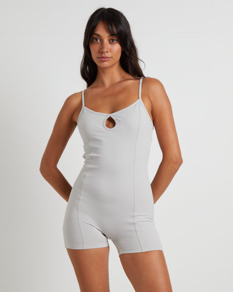 Subtitled Sports Club Gather Back Seam Unitard in Biscuit Beige - Miss Nelly