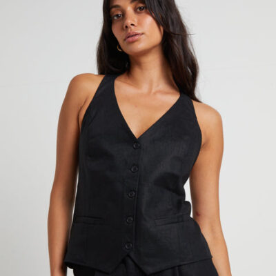 Subtitled Naomi Linen Halter Vest in Black