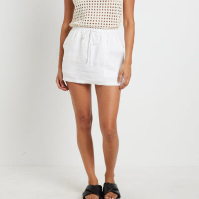 Subtitled Nixie Mini Linen Skirt in White