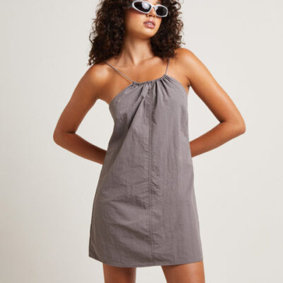 Insight Tech Halter Neck Mini Dress in Peat