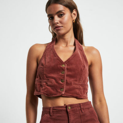 Rollas Halter Vest Top in Brick Cord
