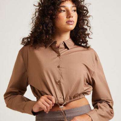 Alice In The Eve Lucy Drawstring Poplin Long Sleeve Shirt in Chocolate