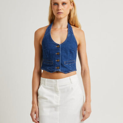 Rollas Halter Denim Vest Stone Organic