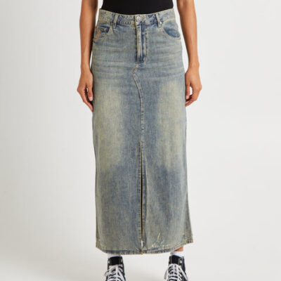 One Teaspoon High Waisted Denim Column Skirt Dirty
