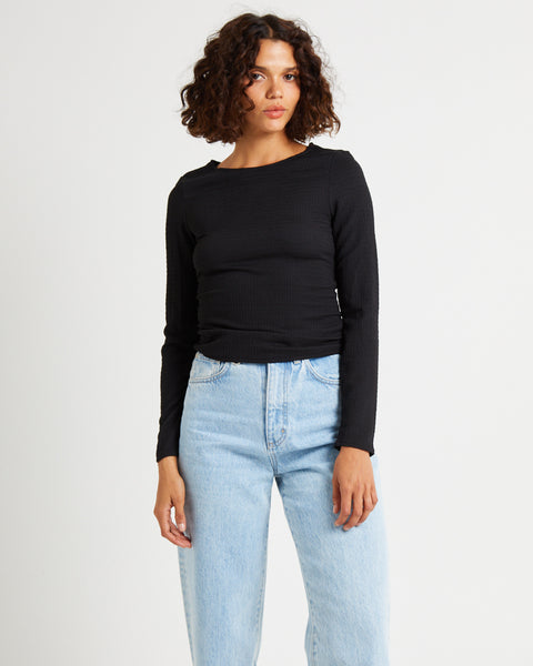 Neuw Crinkle Long Sleeve Top Black