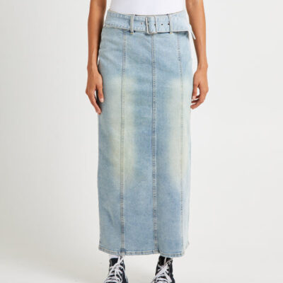 Insight Kaya Low Belted Denim Maxi Skirt