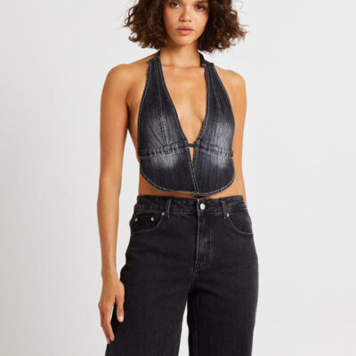 Insight Trinity Denim Halter Top Charcoal Tint