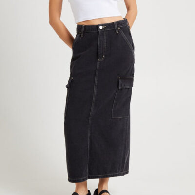 Lee Cargo Midi Denim Skirt Throwback