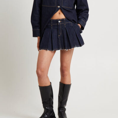 Abrand Pleated Denim Mini Skirt Lila