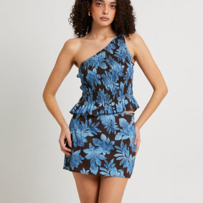 Subtitled Molly Tropical Shirred Top