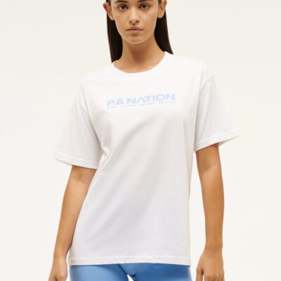 P.E Nation Aero Short Sleeve Tee In White & Cornflower Blue
