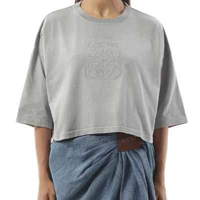 Loewe Cropped Anagram T-Shirt in Light Grey