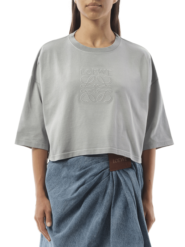 Loewe Cropped Anagram T-Shirt in Light Grey