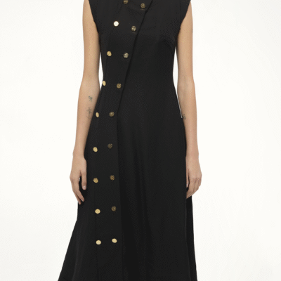 Loewe Gold Button Sleeveless Dress in Black