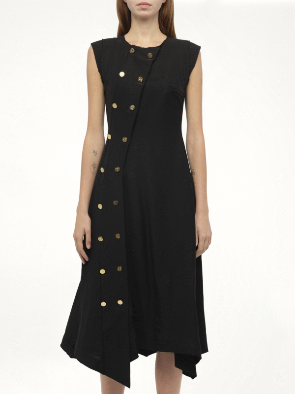 Loewe Gold Button Sleeveless Dress in Black