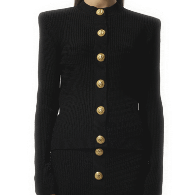 Balmain Long Sleeves Buttoned Knit Cardigan in Black