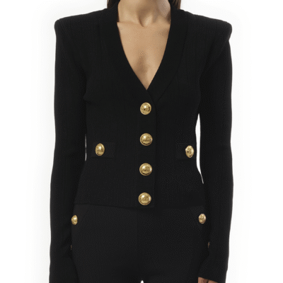 Balmain V-Neck 2 Pockets Buttoned Knit Cardigan in Black