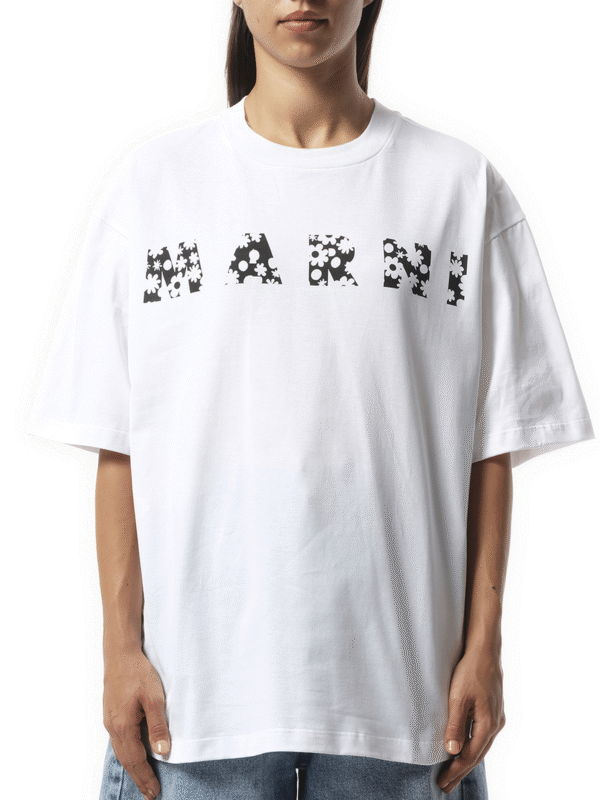 Marni Boxy Flower Logo T-Shirt in Lily White
