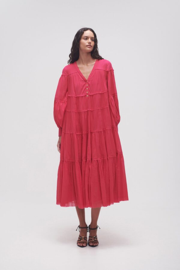 Aje. Sally Tiered Plunge Midi Dress