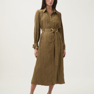 Aje. Bays Crushed Pleat Midi Dress
