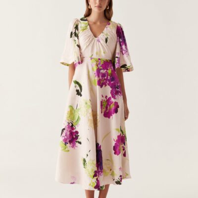 Aje. Gilda Bell Sleeve Midi Dress